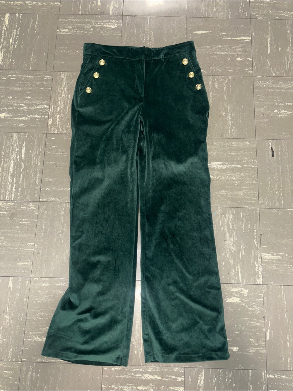 Maison D' Amelie Paris Green Velvet Wide-Leg Pants Decorative Buttons US Size 4